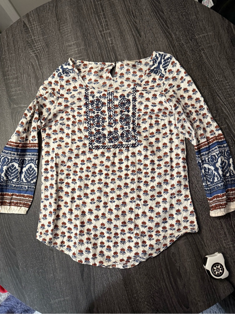 Lucky Brand-Boho Embroidered Cream Floral Long-Sleeve Top